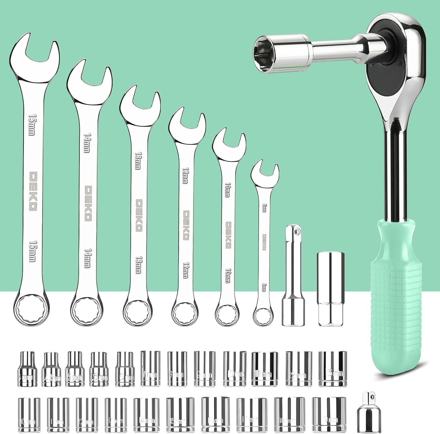 DEKOPRO 228 Piece Socket Wrench Auto Repair Tool Combination Package Mixed Tool Set Hand Tool Kit with Plastic Toolbox Storage Case