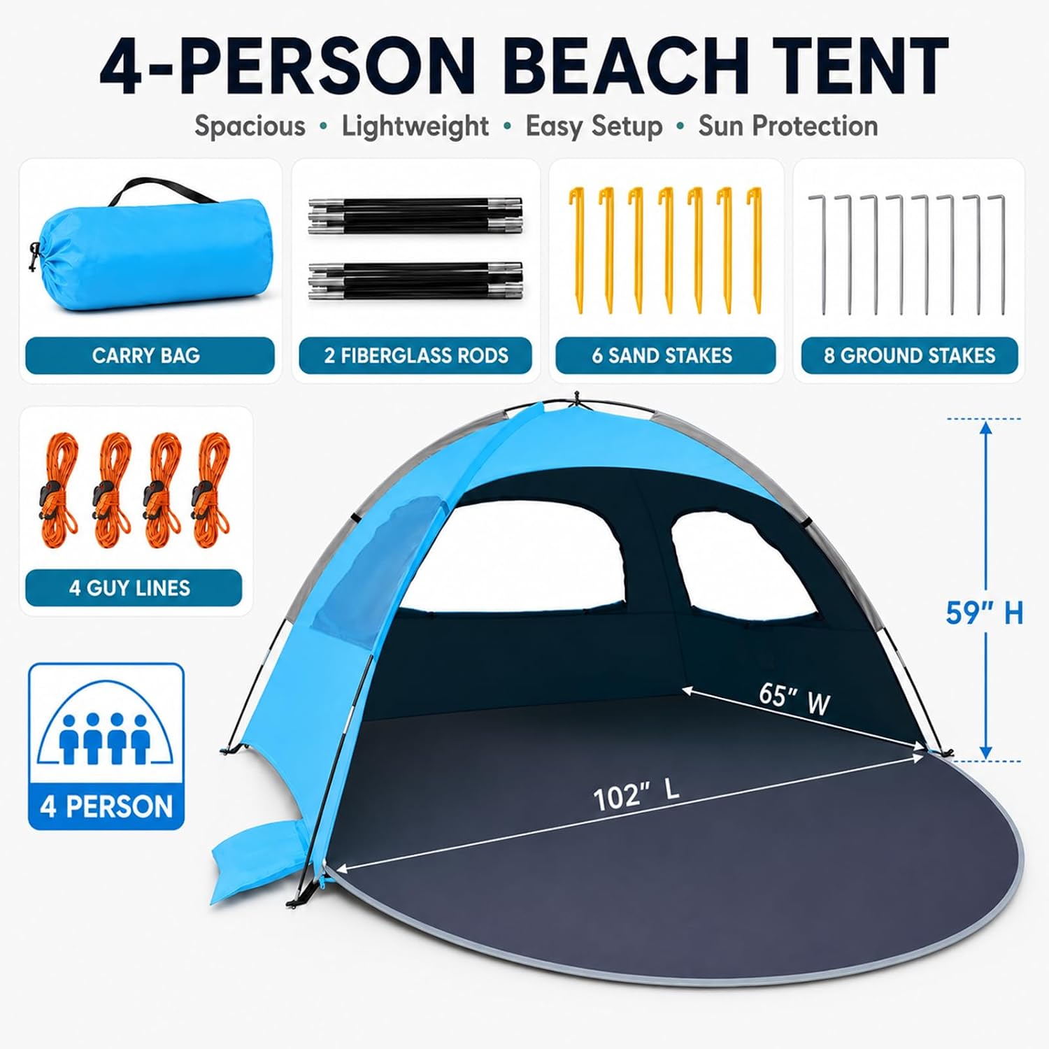 NXONE Beach Tent Sun Shelter, UPF 50+ UV Protection, Easy Setup