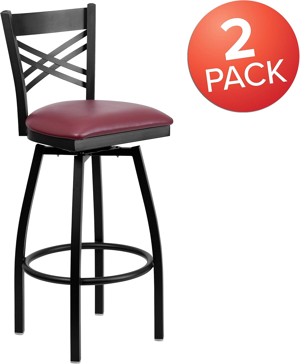 Flash Furniture Hercules Series "X" Back Metal Restaurant Barstool, Modern Upholstered Armless Bar Height Chair for Restaurants and Kitchens, Black | X Back Style, Vinyl Upholstery, Durable Construction, Commercial Use