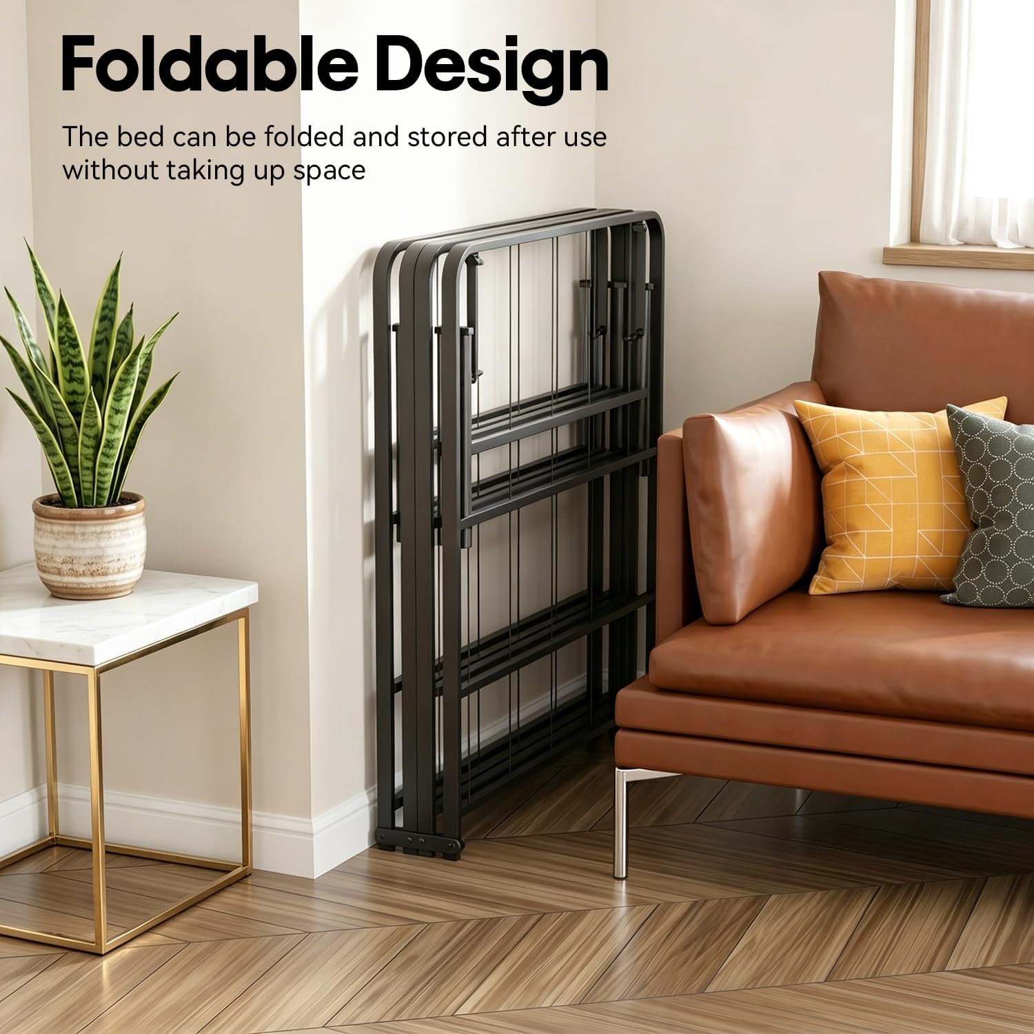 BestMassage | Twin Bed Frame | Metal | Heavy Duty Steel Slats with 6 Legs | Foldable | Sturdy, No Box Spring Needed | Easy to Assemble with Under-Bed Storage | Furniture for Home, Dorms