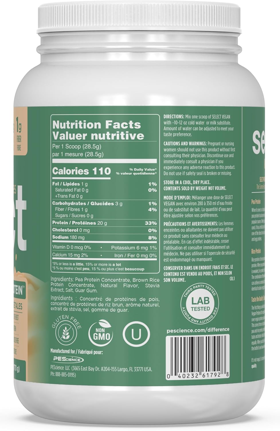 PEScience Select Vegan Protein Powder, Peanut Butter Delight, 27 Servings | Plant Based Protein Powder, Pea and Brown Rice Blend, Dairy Free, Lactose Free, Gluten Free