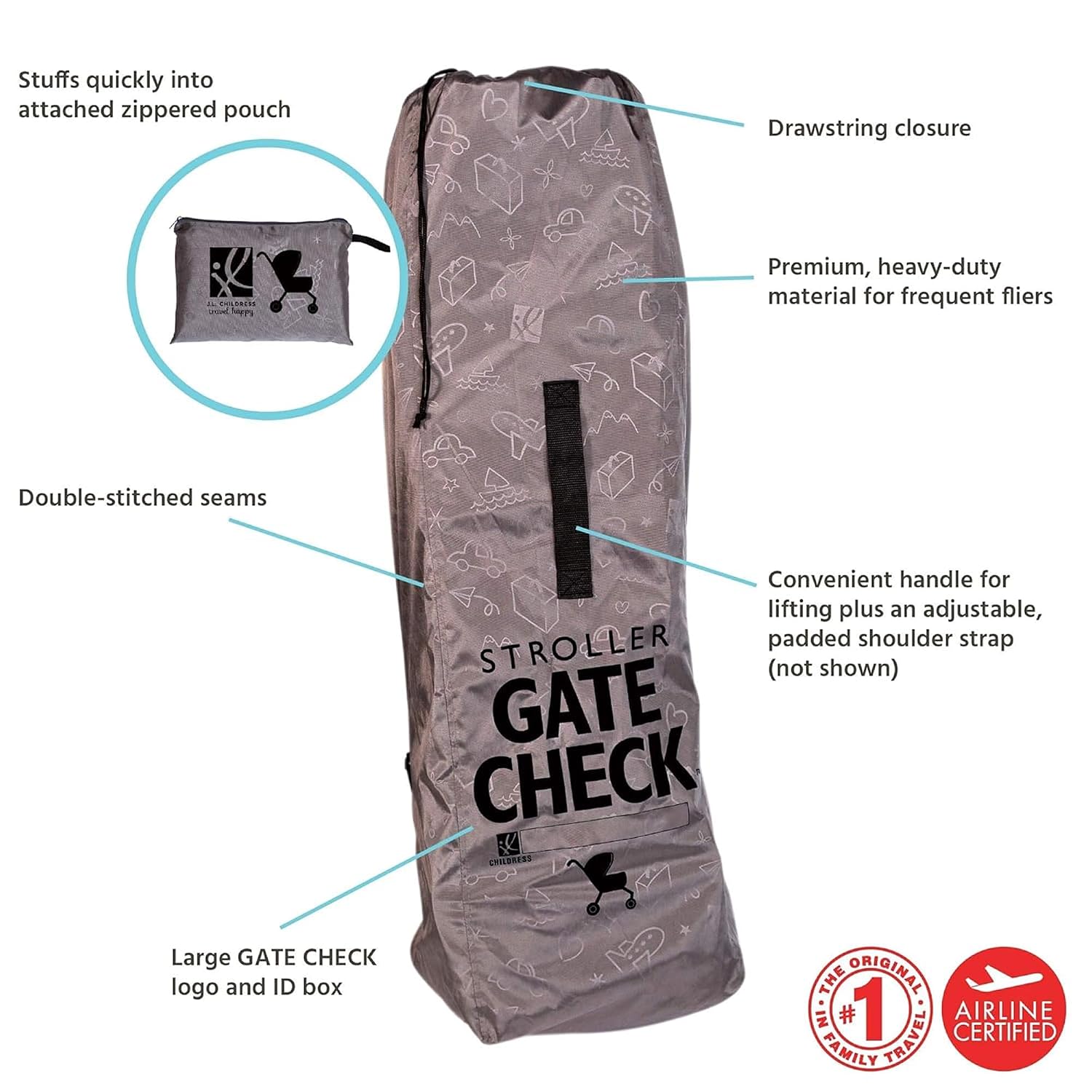 J.L. Childress Gate Check Bag for Umbrella Strollers - Travel Bag for Airplane, Fits Most Single Umbrella Baby Strollers, Airport Accessories for Gate Check, Flying Essentials - Red