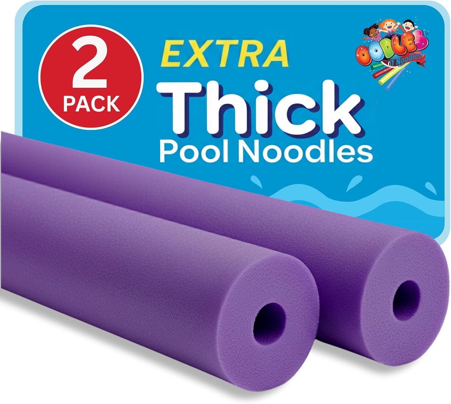 Oodles of Noodles Foam Pool Swim Noodles 2 Pack, Hollow Core Swimming Foam Tube for Pool Floats, Buoyant for Beach, Water Play, Crafts, DIY Projects & Pipe Insulation