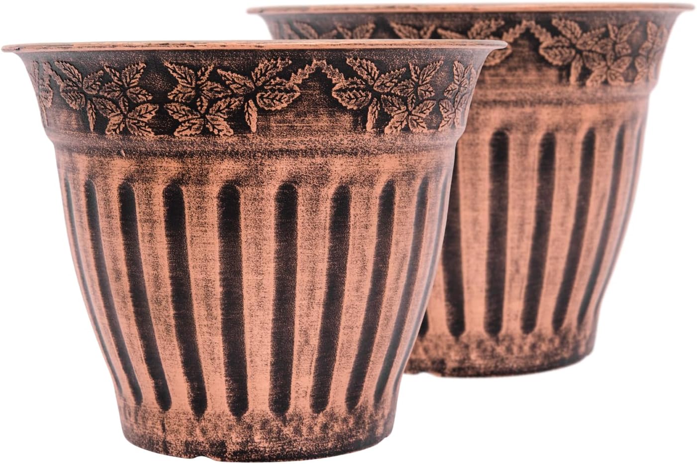 Doric Order Inspired Set of 2 Fancy Plastic Planters 10X8 in Nursery Flowerpot for Indoor Outdoor Garden Patio Office Home Decor Long Lasting