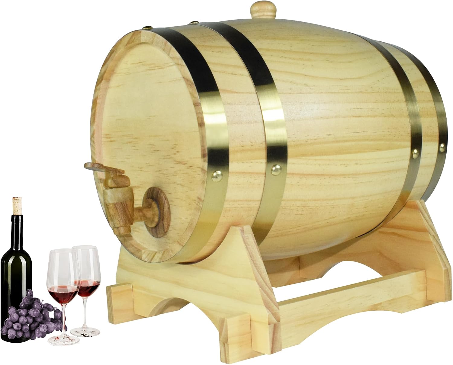 1.5L Whiskey Barrel Dispenser Oak Aging Barrels Home Whiskey Barrel Decanter for Wine, Spirits, Beer, and Liquor (Red Wine)