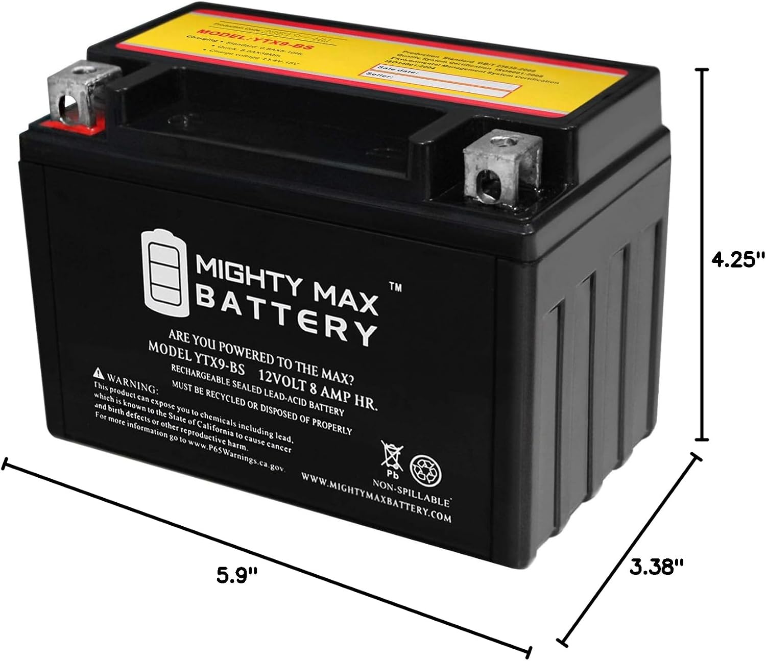 Mighty Max Battery YTX9-BS Battery Replacement for PTX9BS Predator Generator (8750 watt)