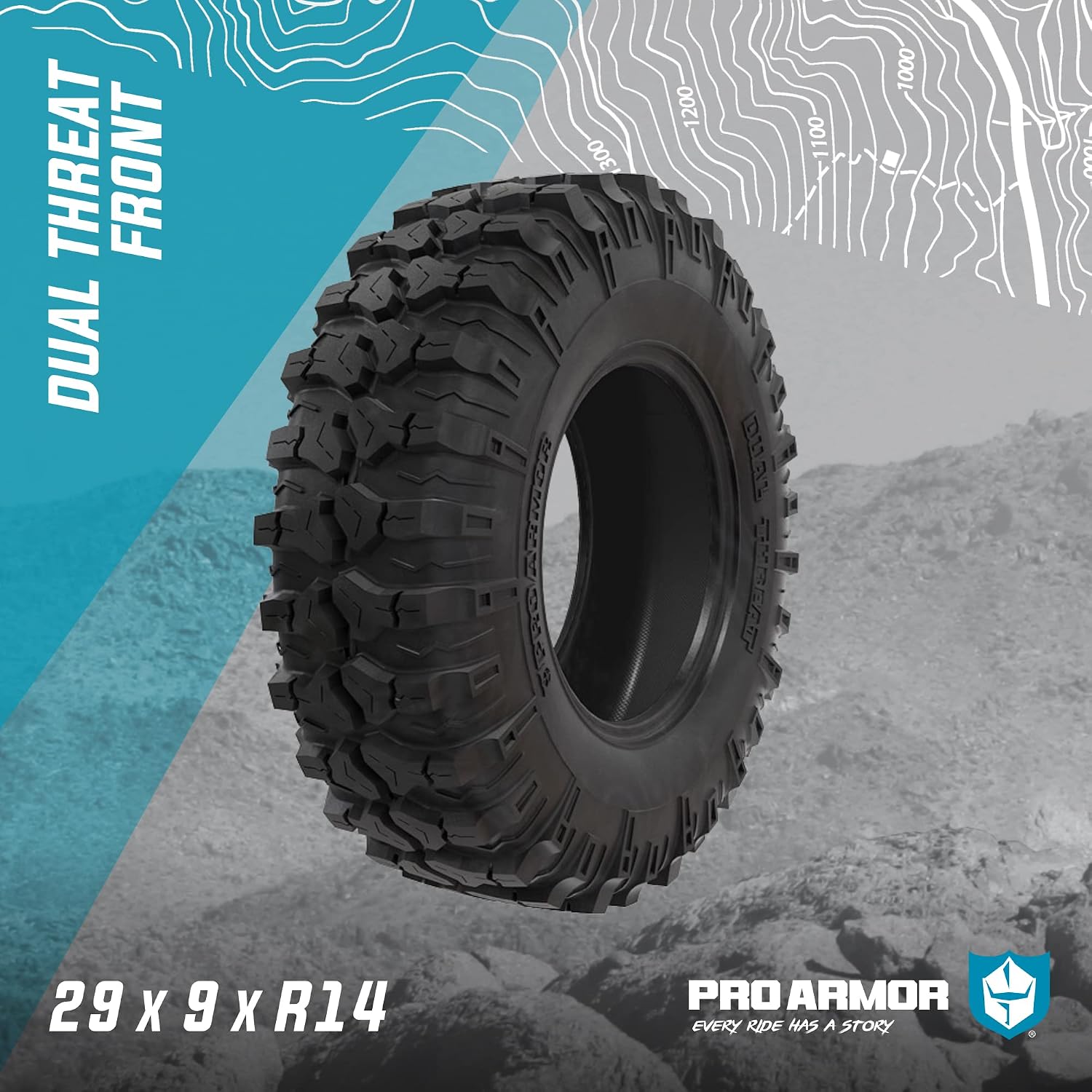 Pro Armor T290914DT Dual Threat Tire Front 29x9x14 10-Ply Mud Trail Off Road All Terrain, Black