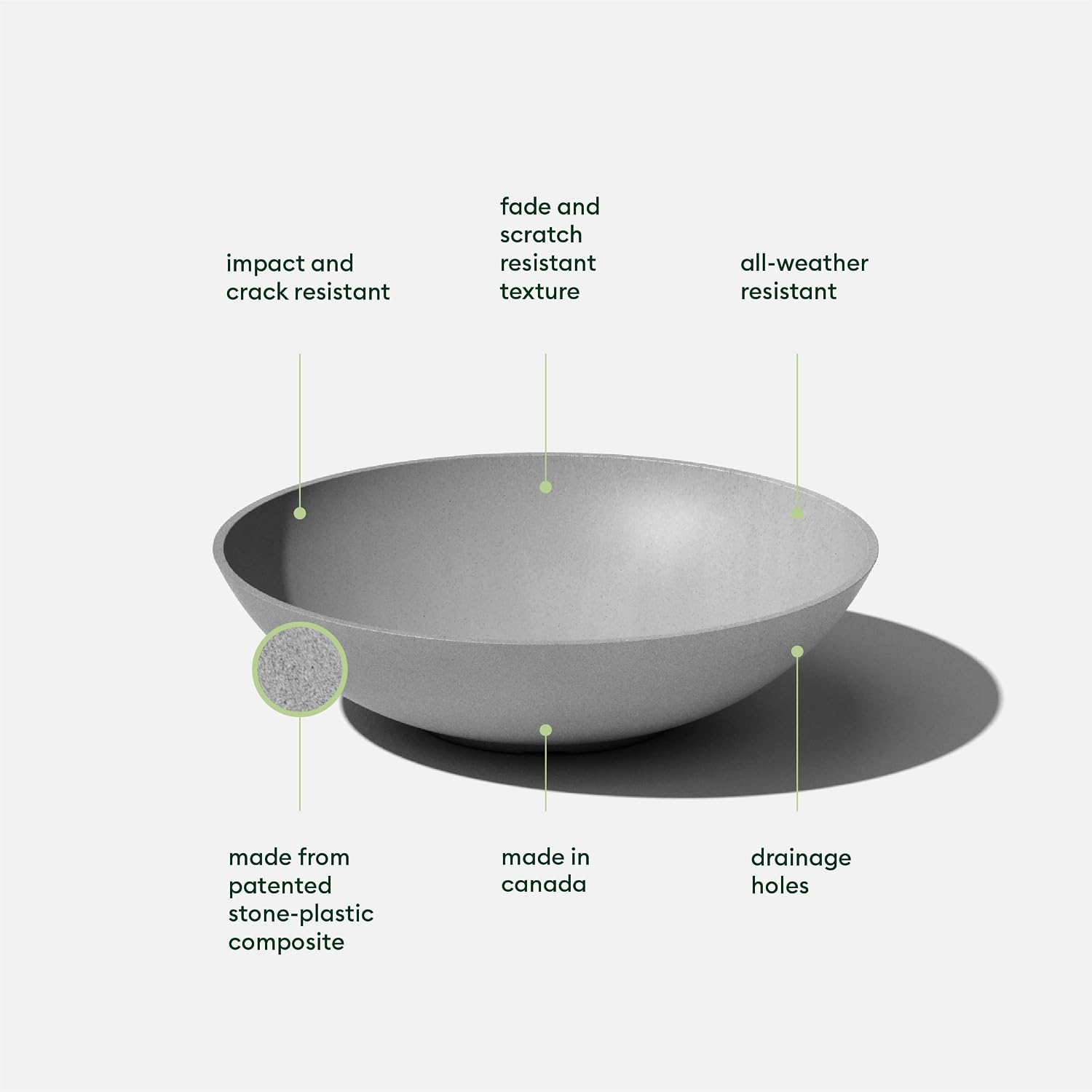 Veradek Mason Series Lane Bowl - Large Outdoor Bowl Planter | Made From a Durable Plastic-Stone Composite With Pre-Drilled Drainage Holes. Modern Patio/Tabletop Décor
