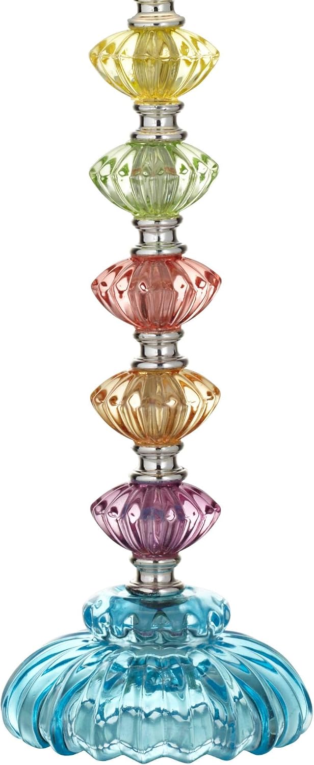 Bohemian 21" High Table Lamp Glass Stacked Traditional Modern Colored | Orchid Pink Chic Multi Kids Girls Living Room Bedroom Bedside House Nightstand Office Home Family Bell Shade