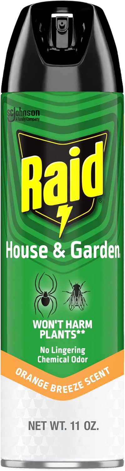 Raid House and Garden Insect Killer Spray, for Indoor and Outdoor Use, Won't Harm Plants, Insect Spray, Orange Breeze Scent, 11 oz