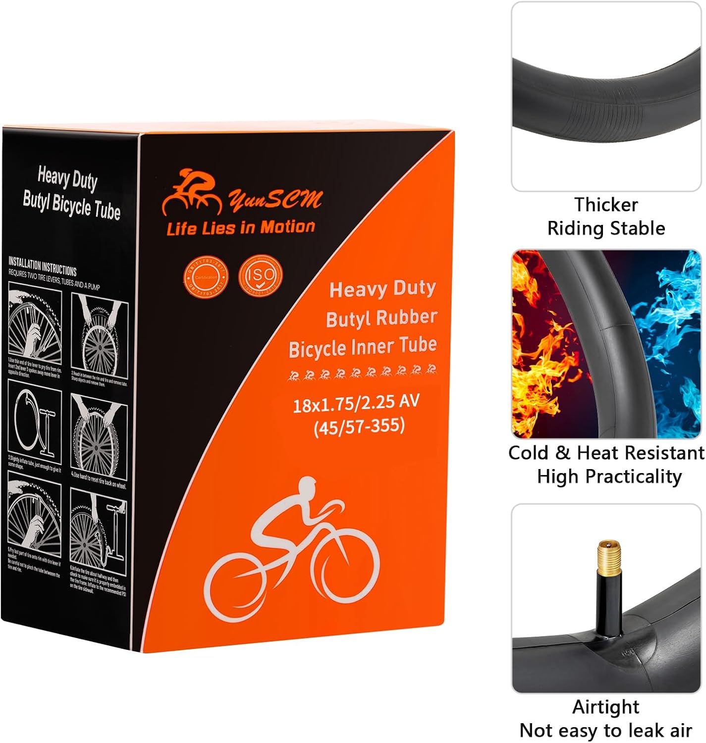 YUNSCM 2-PCS 18'' Bike Tubes 18x1.50/1.95-1.75/2.25 Heavy Duty 18" Bicyle Tubes Schrader Valve for 18x1.50/1.75/1.95/2.125/2.20/2.25 Bike Bicycle