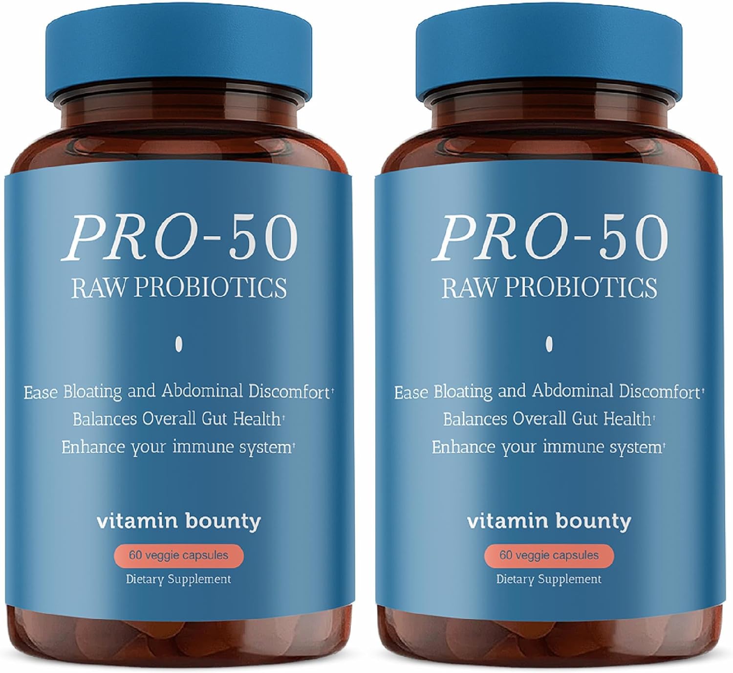 Vitamin Bounty Pro-50 Probiotic 50 Billion CFU - 13 Strain Supplement for Men & Women + Prebiotics - Digestive Health & Gut Support - Lactobacillus & Bifidobacterium - Delayed Release Capsules, 2 Pack