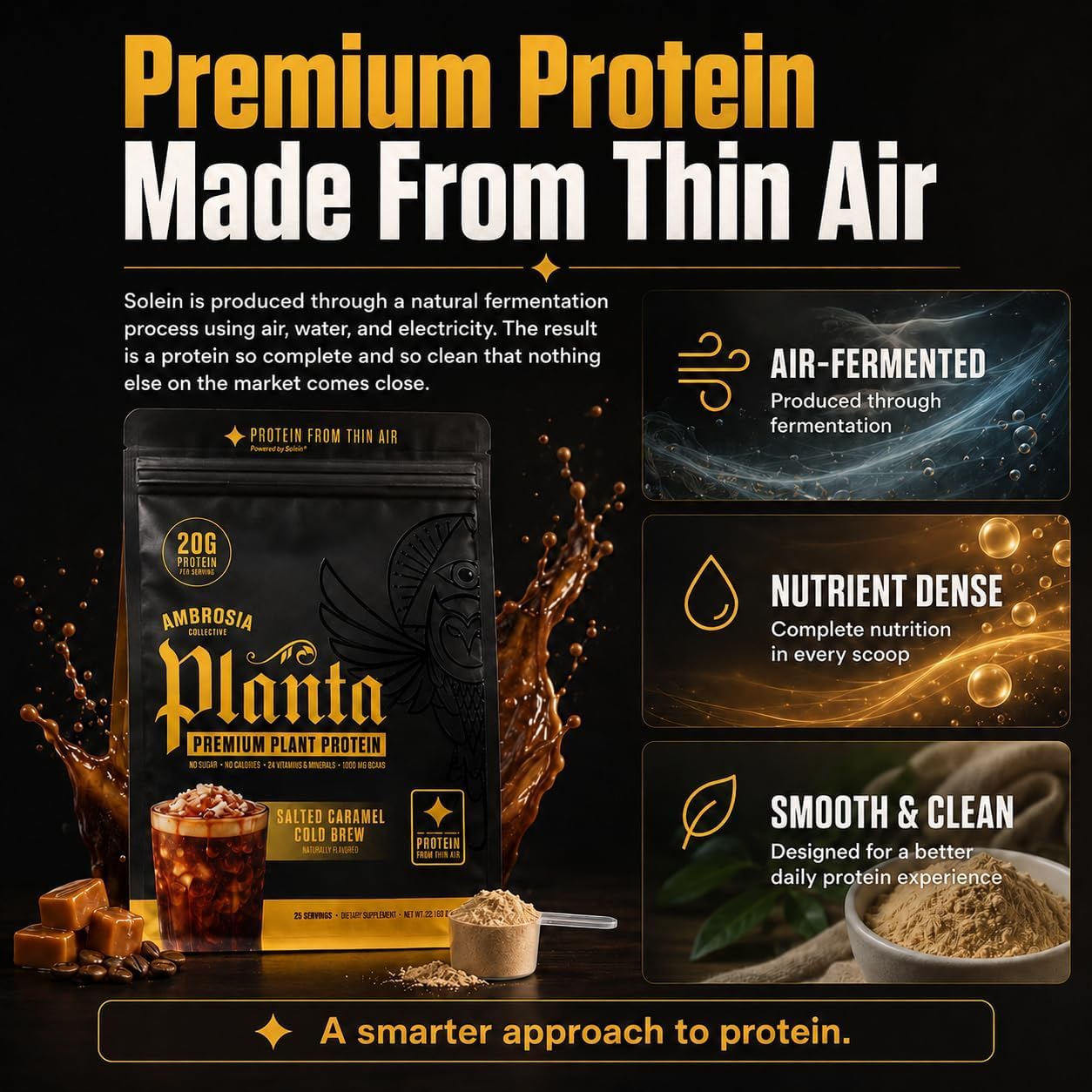 Ambrosia Plant Based Protein Powder 20g | Clean Vegan Pea Protein Powder | Gluten & Dairy Free, Keto Friendly, No Added Sugar | 25 Servings | Banana Maple