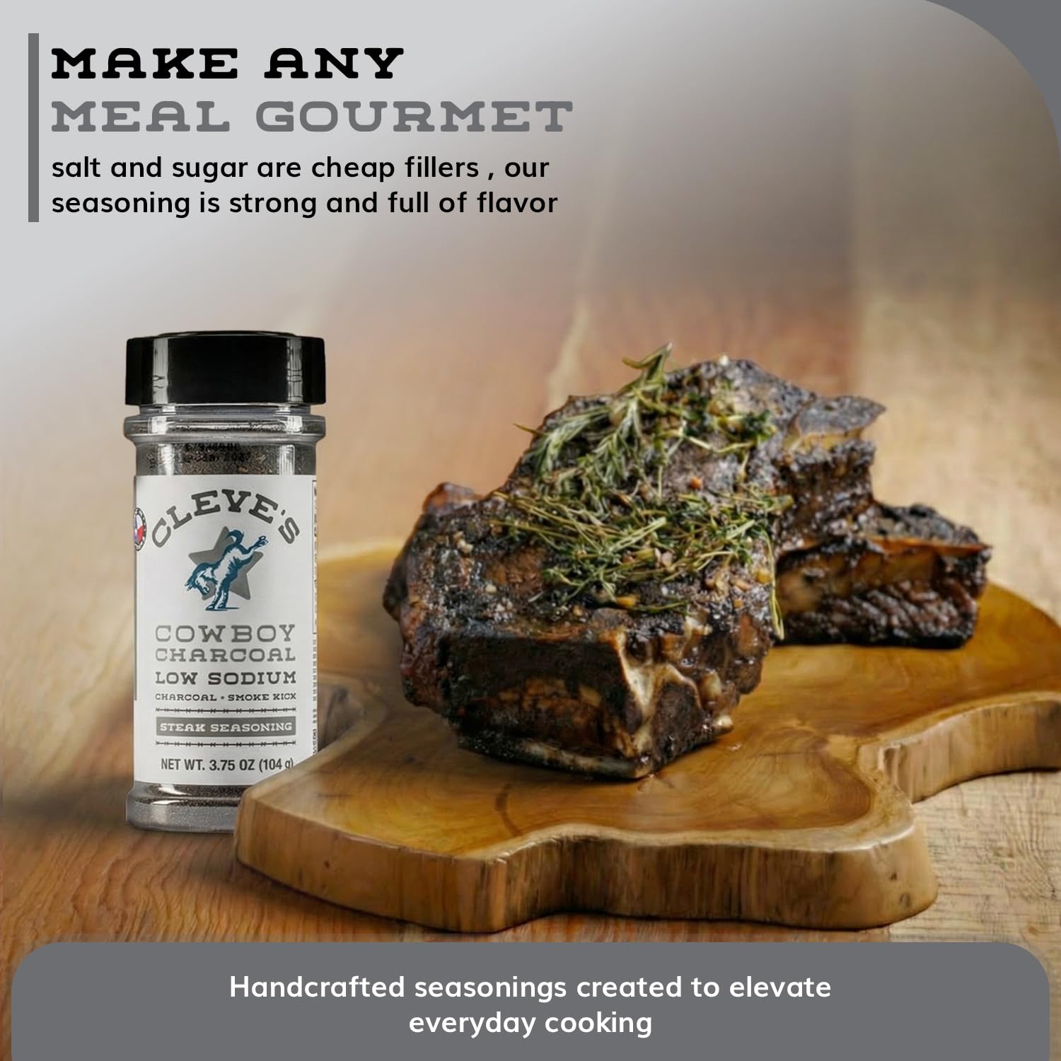 Cleve's Gourmet, Steak Seasoning for Grilling & Cooking, Steak Rub with Smoky Charred Flavor, Prime Rib Seasoning & Beef Seasoning, (Small, Cowboy Charcoal Steak Seasoning)
