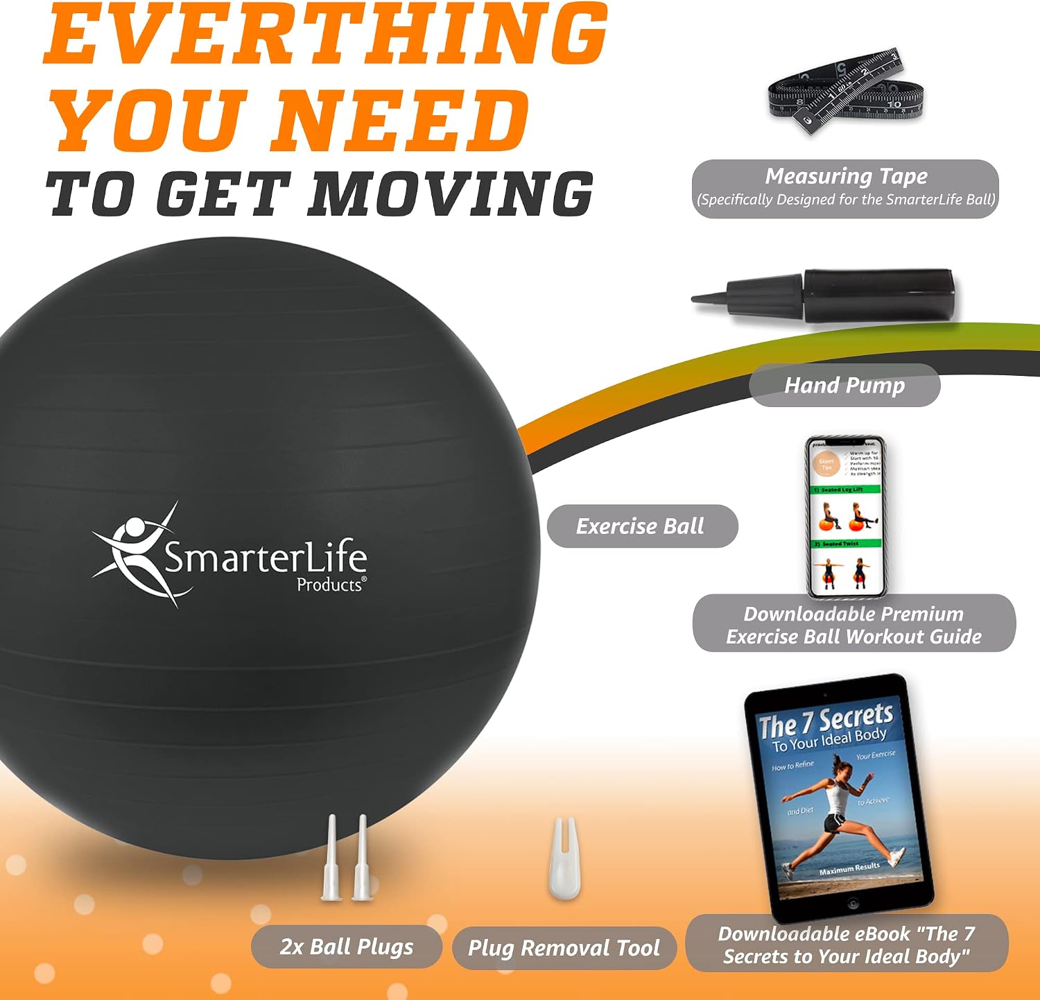 SmarterLife Exercise Ball, Yoga Ball for Gym, Balance, Stability, Pregnancy