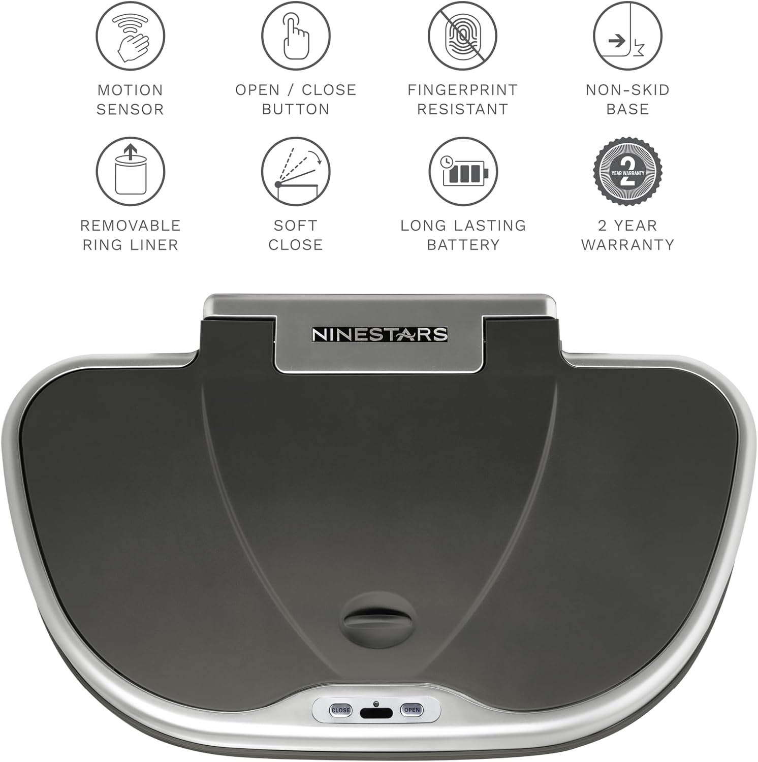 Ninestars DZT-70-R3 Motion Sensor Trash Can, Extra Large, Silver