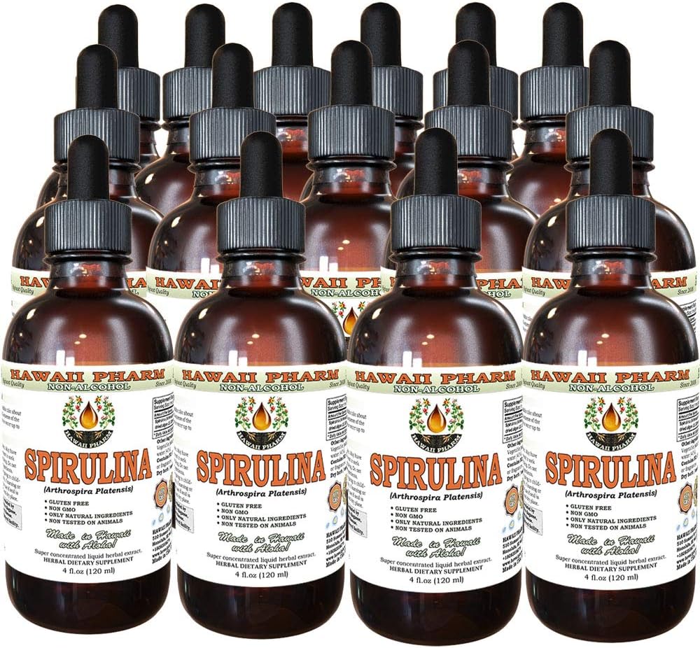Hawaii Pharm Spirulina Alcohol-Free Liquid Extract, Professional Grade, Small Batch Crafted Spirulina (Arthrospira platensis) Dried Algae Glycerite Natural Herbal Supplement, 2 fl.oz