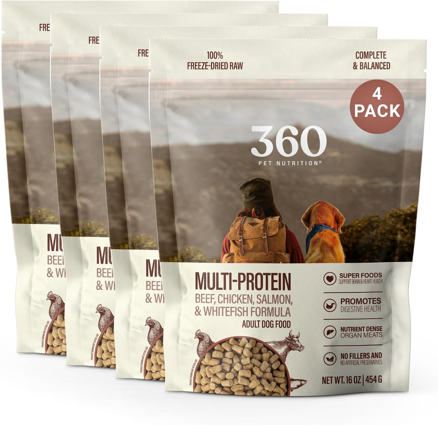 360 Pet Nutrition Freeze-Dried Raw Dog Food – Multi-Protein with Beef, Chicken, Fish, Liver & Organs
