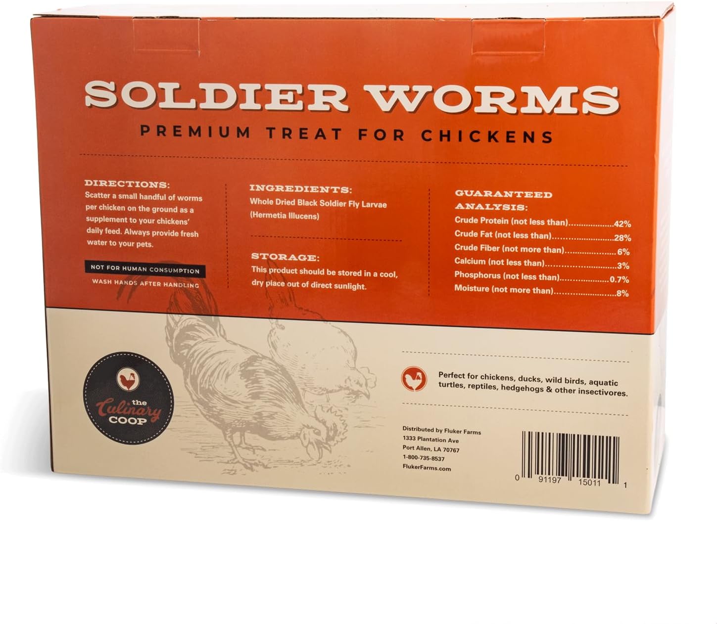 Fluker's Culinary Coop Premium Chicken Treats, Dried Soldier Worms, Packed with Protein and Calcium, 100% Natural Rich Grubs for Chicken, Backyard Birds, and Reptiles, 16 oz