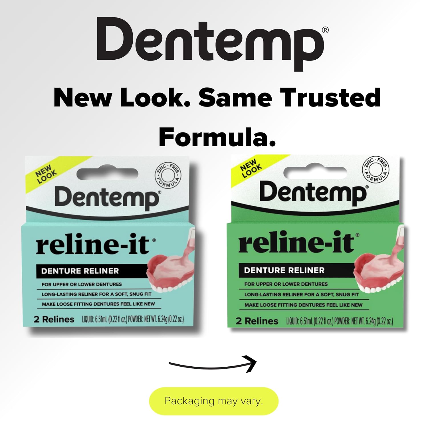 Dentemp Denture Reline Kit - Advanced Formula Reline It Denture Reliner (Pack of 2) - Denture Kit to Refit and Tighten Dentures for Both Upper & Lower Denture (Packaging May Vary)