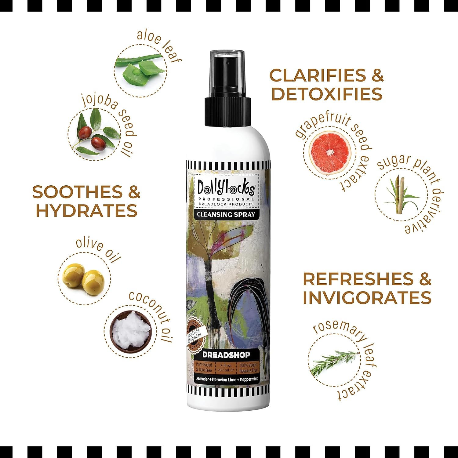 Dollylocks Cleansing Rinse-free Shampoo Spray | Removes Build-up + Moisturizes | Plant-Based Residue-free Vegan | Locs, Braids, Hair Extensions