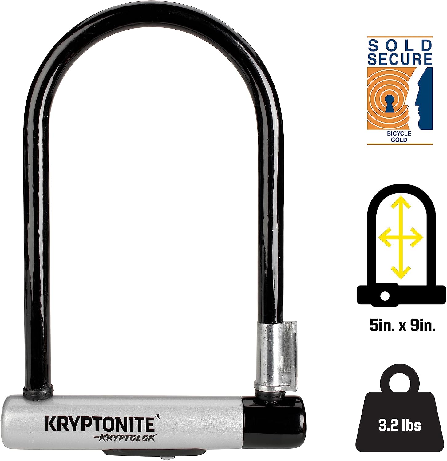Kryptonite Kryptolok Mini-7 Bike U-Lock, 4ft Security Cable and Keys | 12.7mm hardened steel shackle, double deadbolt design, includes FlexFrame-U mounting bracket and 10mm looped steel cable