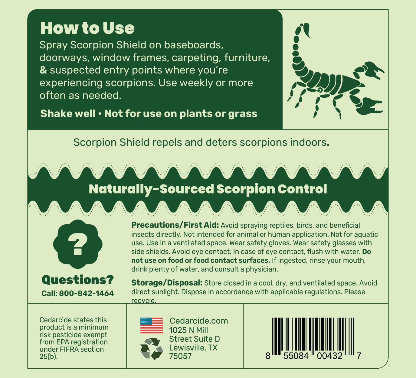 Cedarcide Scorpion Shield (Gallon) Indoor Cedar Oil Pest Control Spray - Kills & Repels Scorpions and Other Pests Guaranteed - Pet Safe