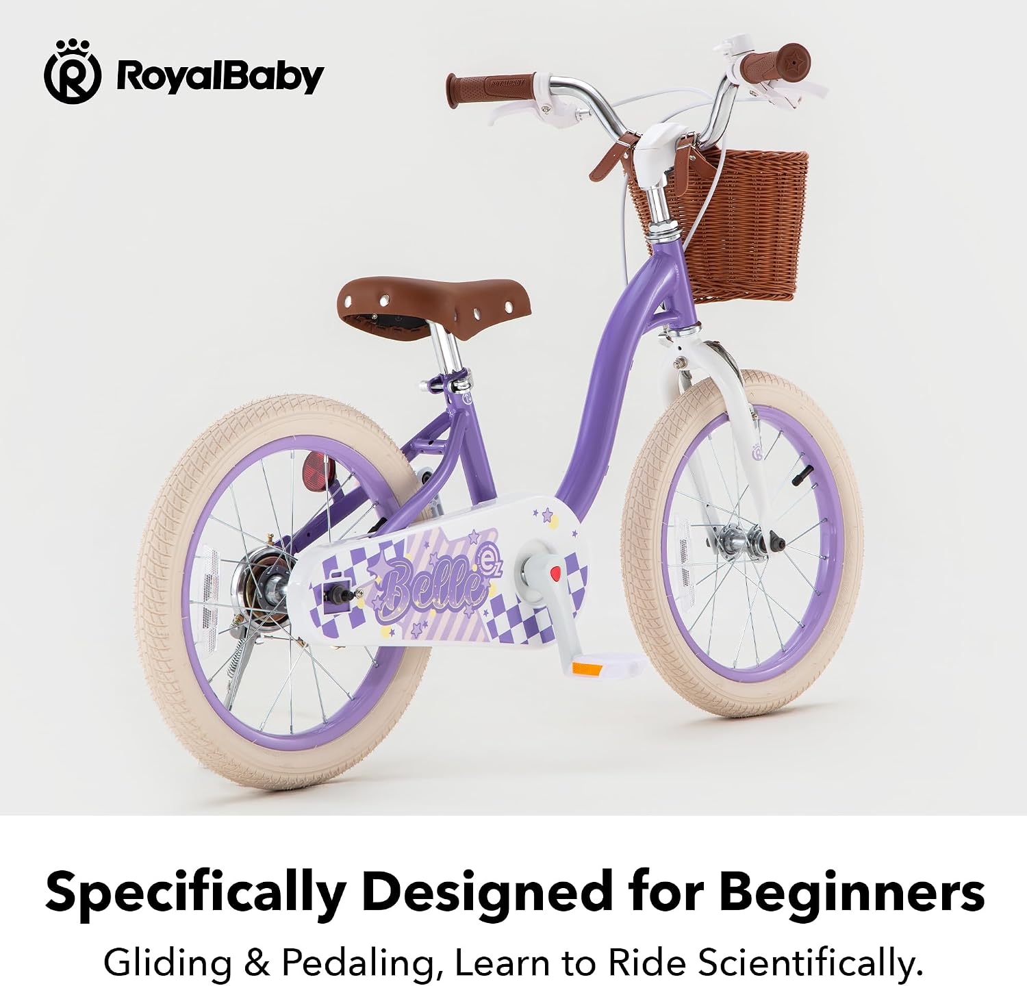 RoyalBaby Girls Bike Belle EZ Kids Bike, Balance and Pedal Bicycle, 14 16 18 Inch Wheel for Age 3-8 Years Toddlers to Big Kids, Pink & Purple