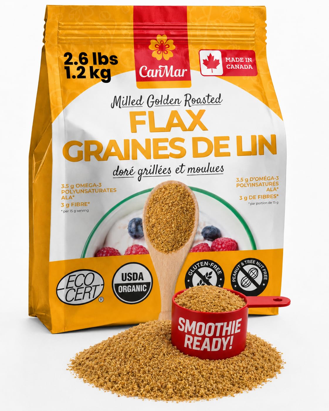 Ground Flaxseed 42 oz, Cold Milled Golden Roasted Flaxseed Meal Powder | Roasted, Non-GMO, gluten free, vegan, omega-3 ALA, fiber, linseed, linaza molida, smoothies and baking