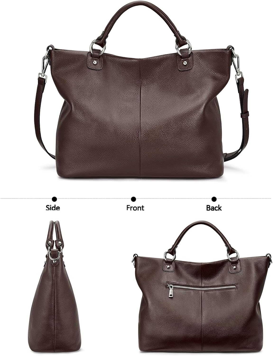 Kattee Genuine Leather Tote Purse for Women, Top Handle Satchel | Soft genuine leather tote with roomy storage and versatile carry for work, shopping, and travel.