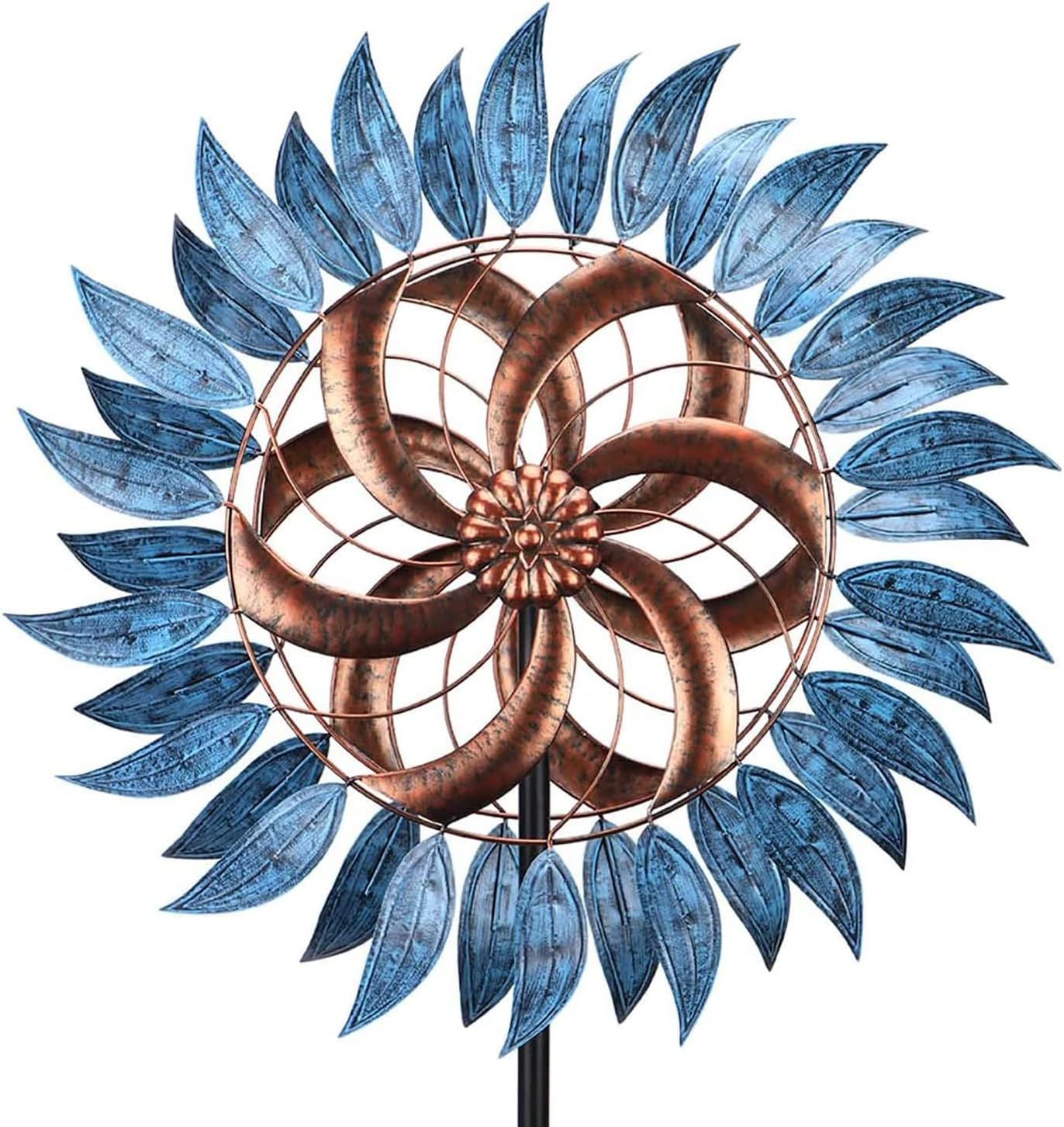 MUMTOP Wind Spinner Outdoor, Large Metal Kinetic Wind Sculptures, Blue