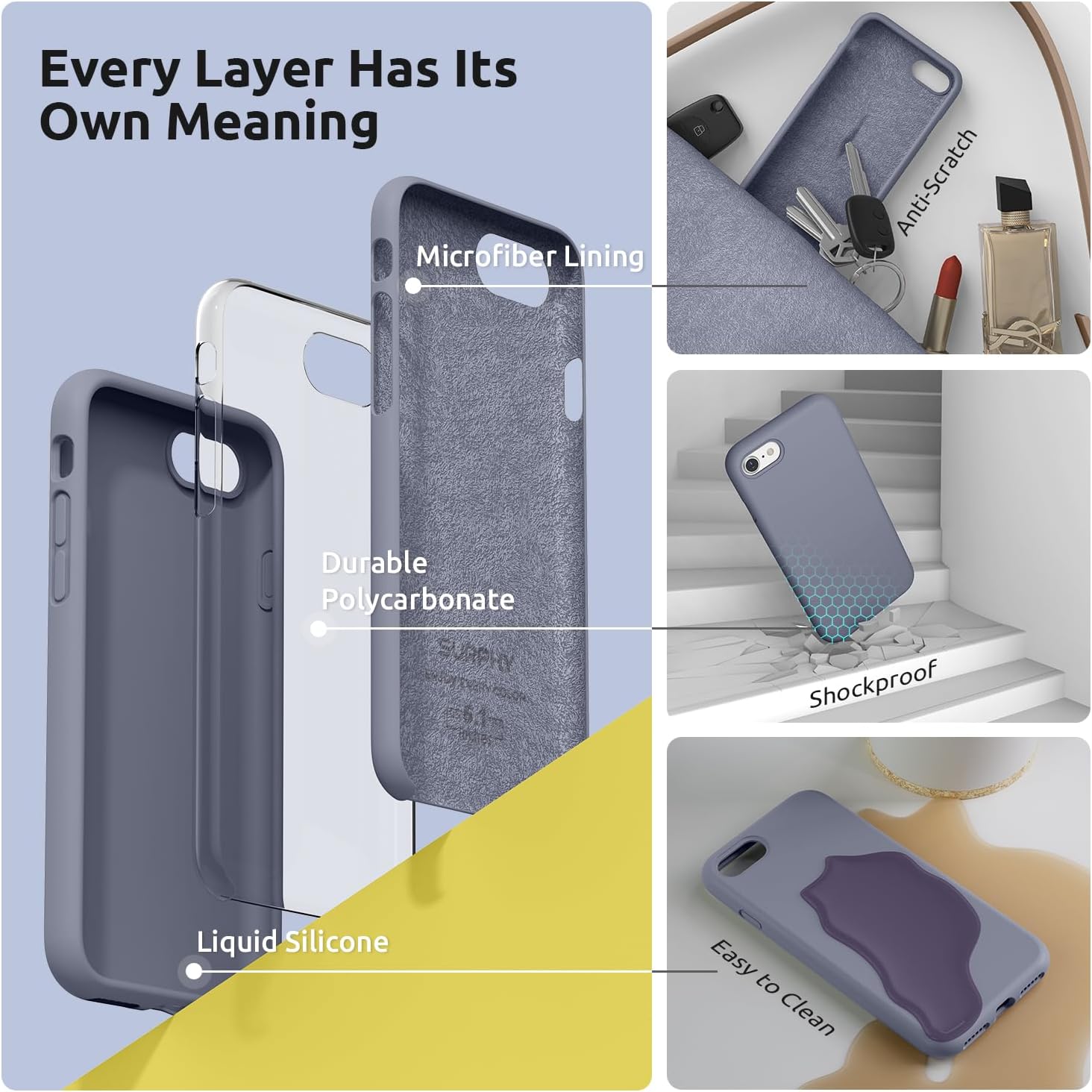 SURPHY Designed for iPhone SE Case, iPhone 8 Case, iPhone 7 Case, Liquid Silicone Phone Case for iPhone se 3rd 2nd SE 2022 SE 2020, Blue