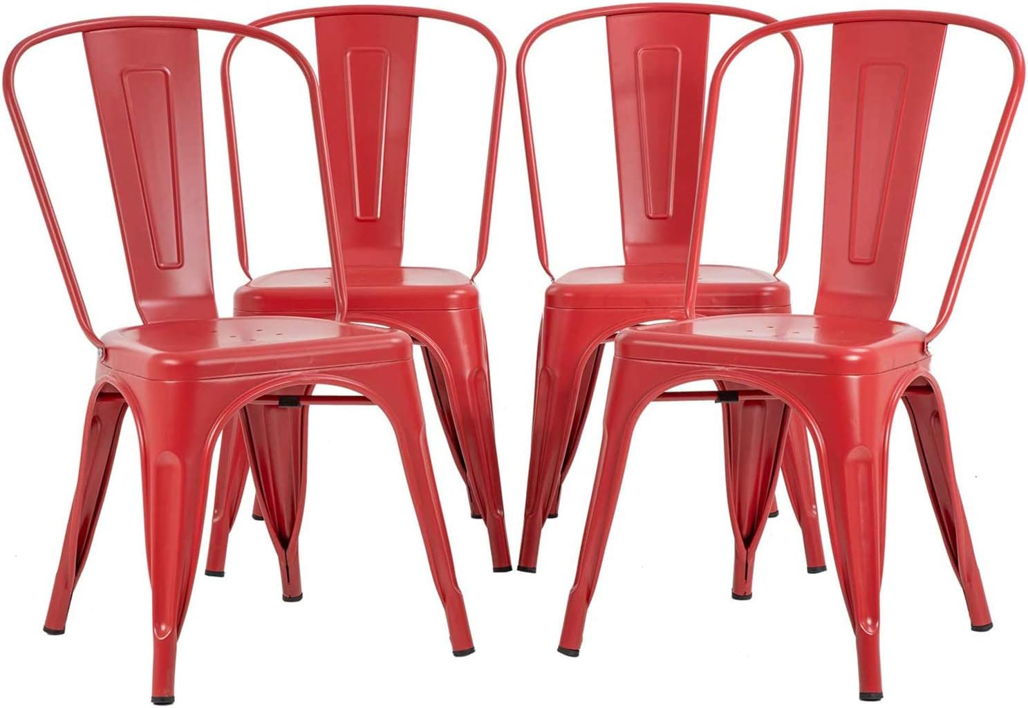 FDW | Metal Dining Chairs | Set of 4, Black | 330lbs Load | Stackable Tolix Side Chairs with Backrest | Non-Slip Feet | Indoor/Outdoor Use | Ideal for Kitchen & Restaurants
