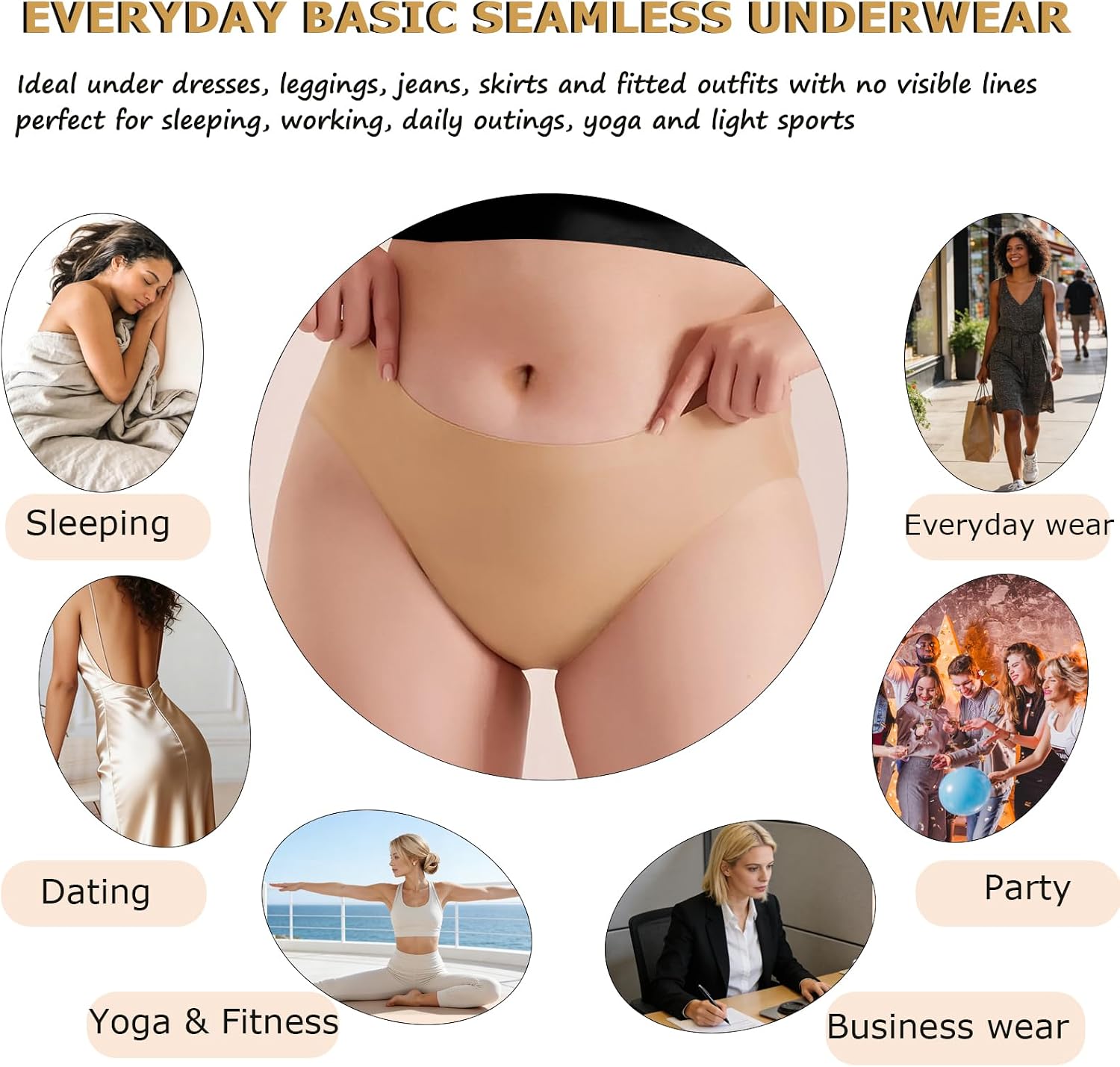 FINETOO 6 Pack Women’s Seamless Hipster Underwear No Show Panties Invisibles Briefs Soft Stretch Bikini Underwears XS-XL