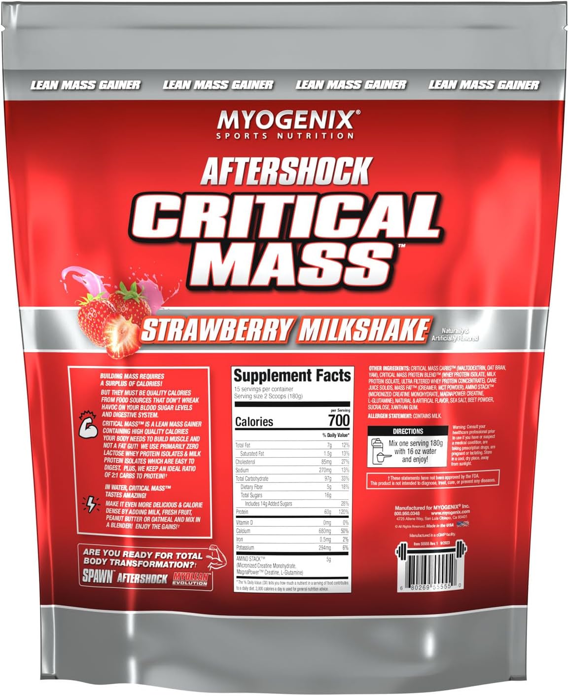 Myogenix Critical Mass Gainer – Muscle Mass Weight Gain Supplement, Zero Lactose Whey Protein Powder – Anabolic Whey Protein – Chocolate Milkshake (6.01 lbs)