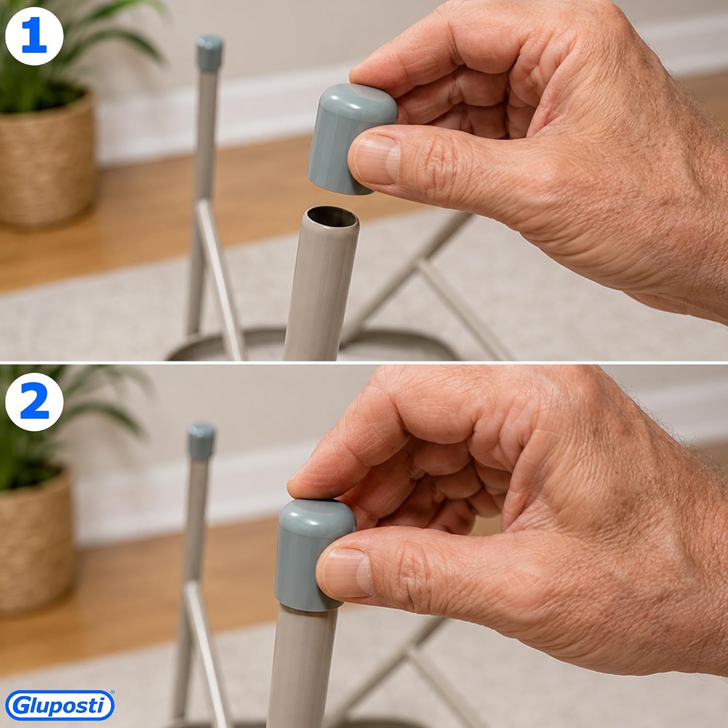 Folding Chair Leg Caps Gray 7/8 Inch (12 Pack) - Heavy Duty Nylon Chair End Caps, Non-Marring Round Hardwood Floor Protectors