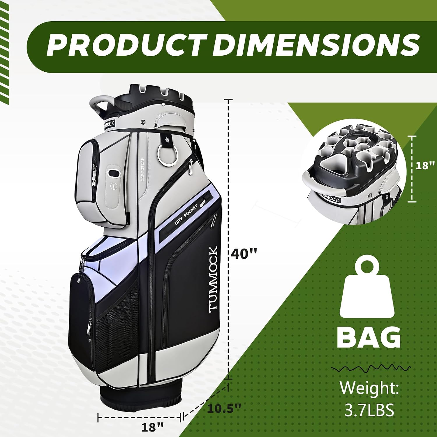 Golf Cart Bag, 14-Way Top Divider with Multiple Storage Pockets, Lightweight & Durable Golf Bag for Men, Cart-Friendly Design