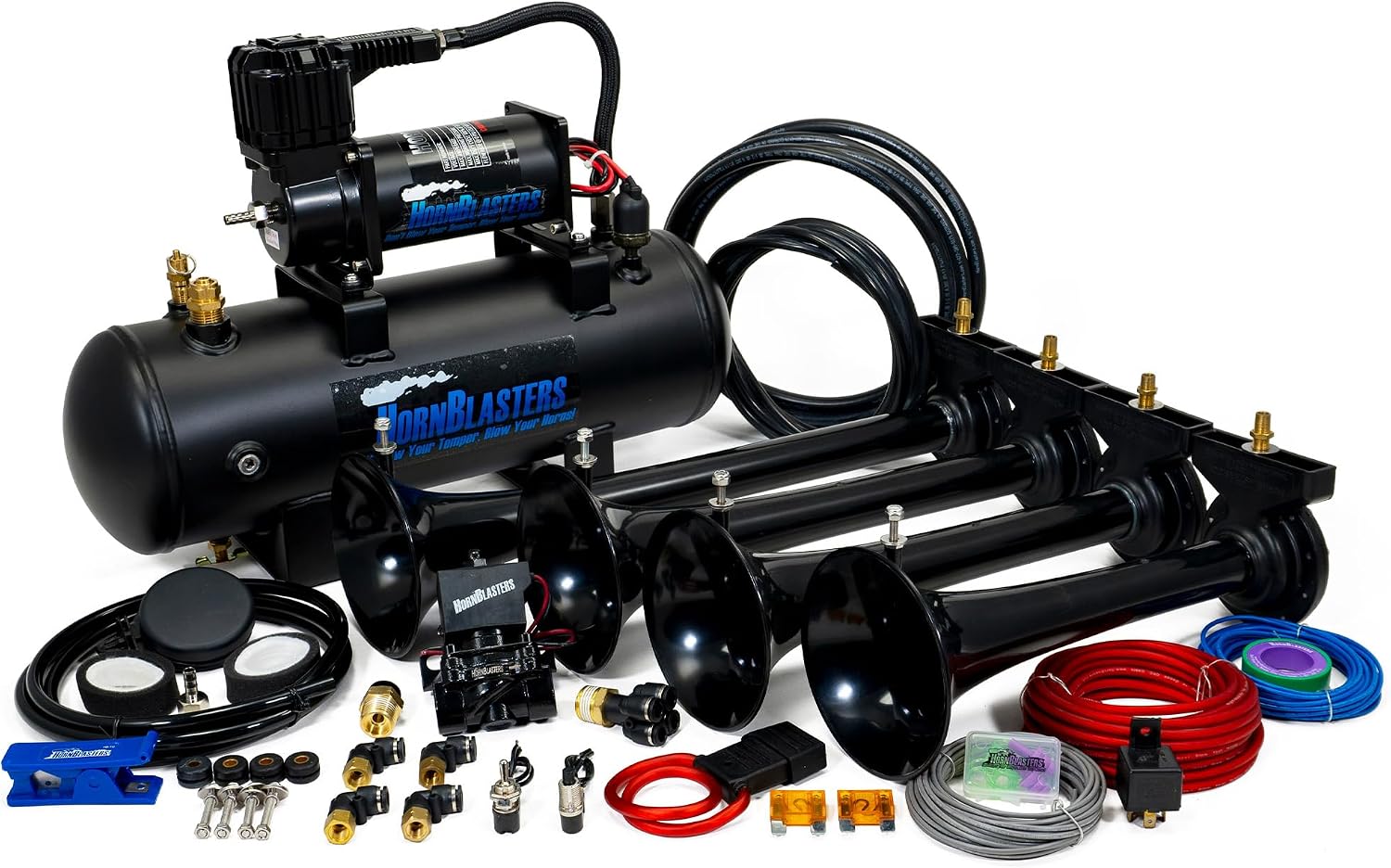 Hornblasters Conductor's Special 228H 2 Gallon 150 PSI All-In-One Train Horn Kit - USA Made Horns - 4 Trumpets - 147.7 Actual dB, Weather-Resistant