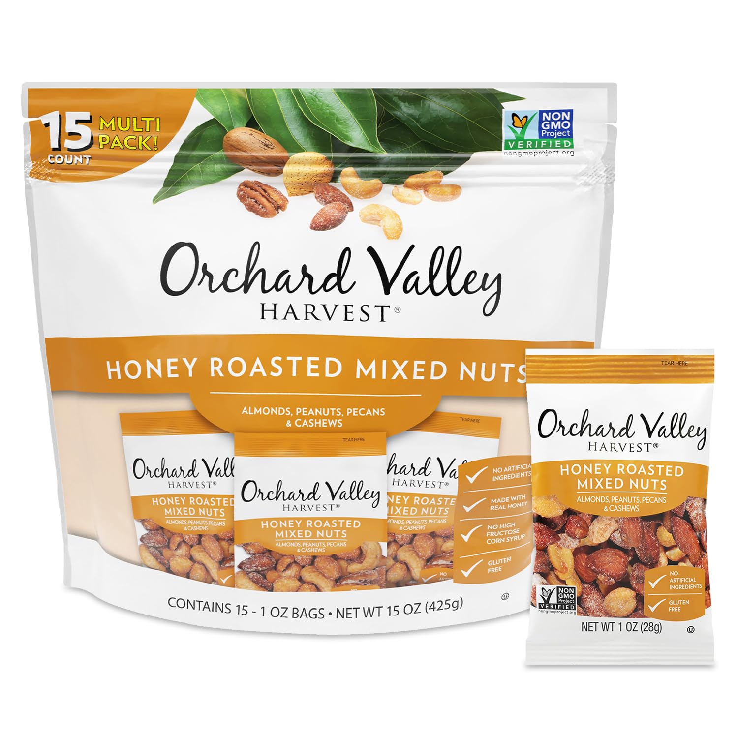 Orchard Valley Harvest Choc Nut Mix Multipack, 1 oz, Pack of 8 | Dark Chocolate Raisins, Almonds & Peanuts, Gluten Free, Stand Up Bag, Non-GMO, 4g Plant Protein, On-The-Go Snack