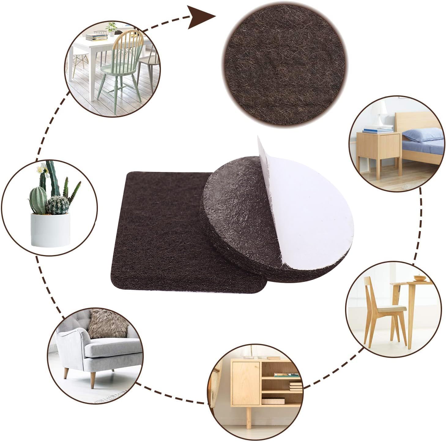 Yelanon Felt Furniture Pads 56 Pcs for Hardwood Floors Brown