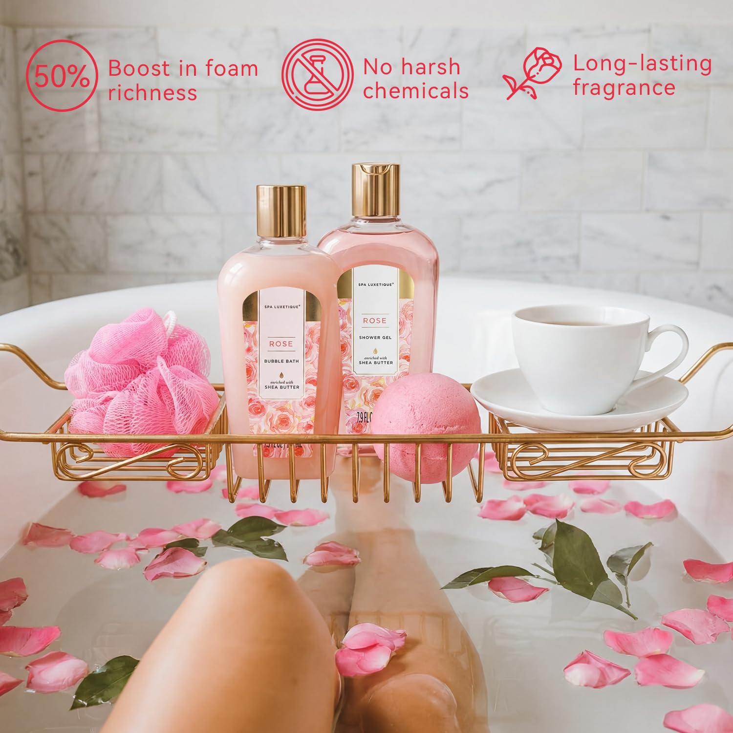 Self Care Gifts for Women, Spa Luxetique 8pcs Daisy Bath and Body Gift Baskets for Her, Bath Set with Bubble Bath, Lotion, Christmas Gifts for Mom