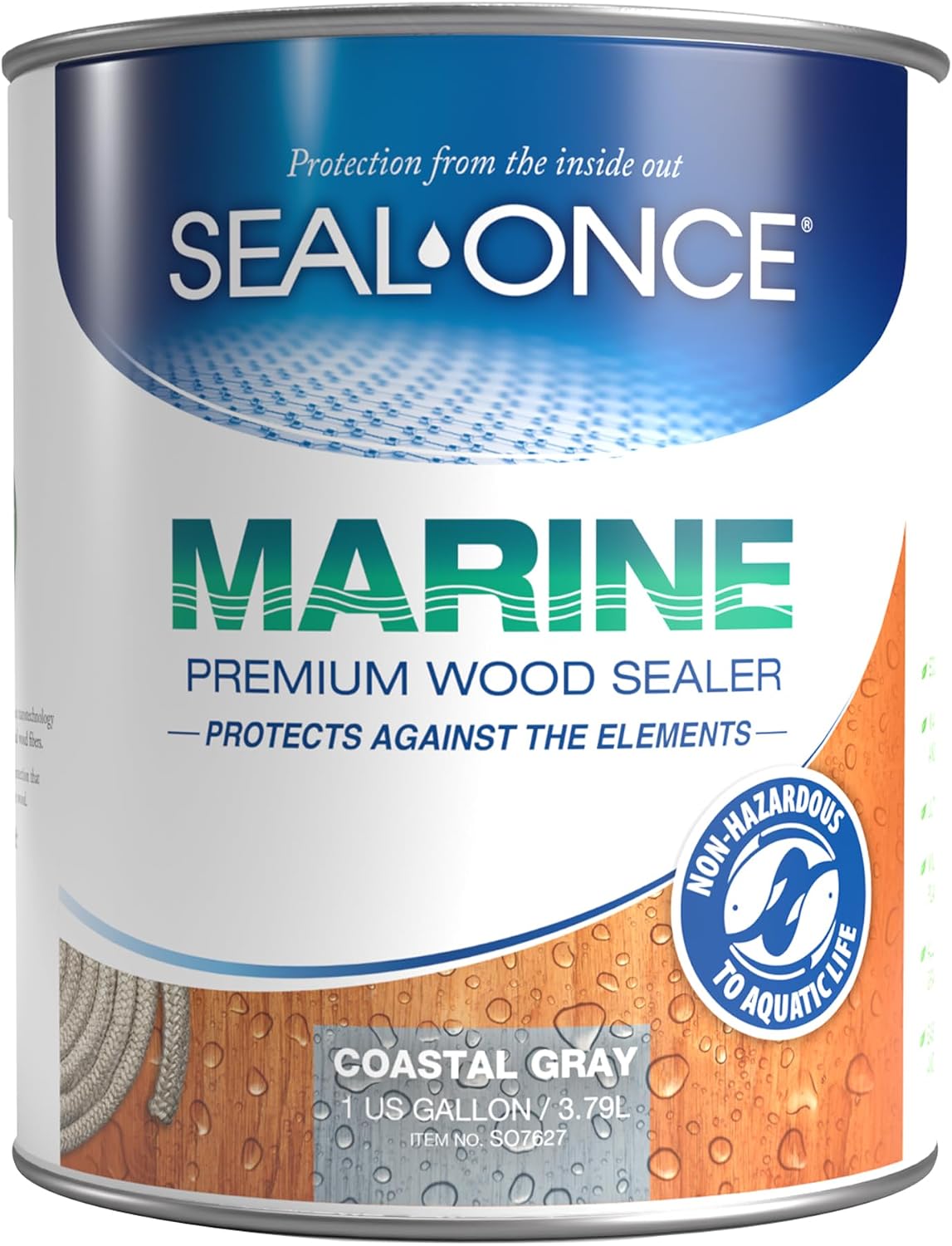 SEAL-ONCE Marine Penetrating Wood Sealer and Waterproofer, Clear, 1 Gallon | Waterproofer & Stain, Water-Based, Ultra-low VOC formula, For high-moisture areas