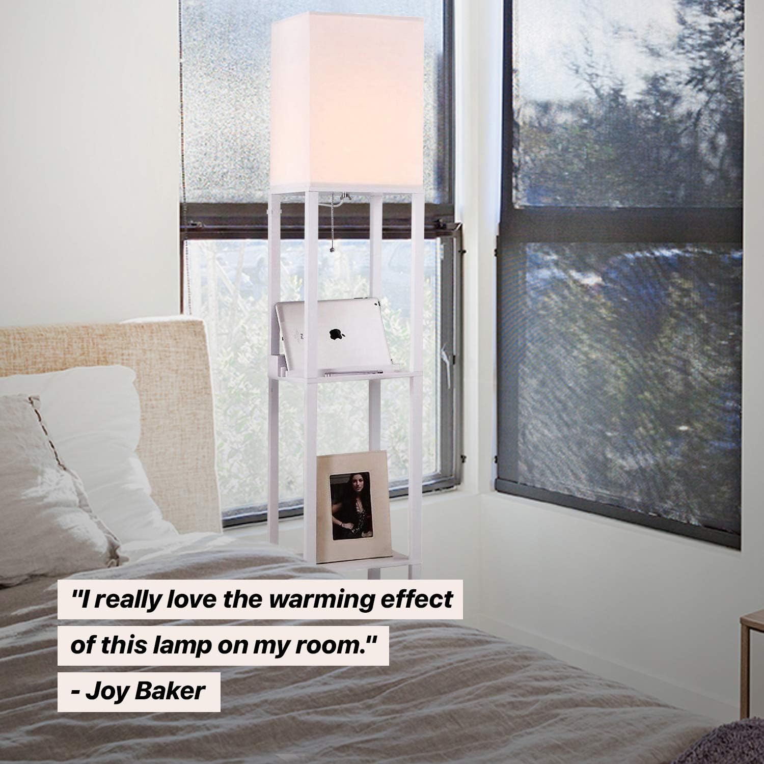 Brightech Maxwell Charger - Modern Shelf Floor Lamp with USB Charging Ports & Electric Outlet - Corner Display Floor Lamps with Shelves for Living