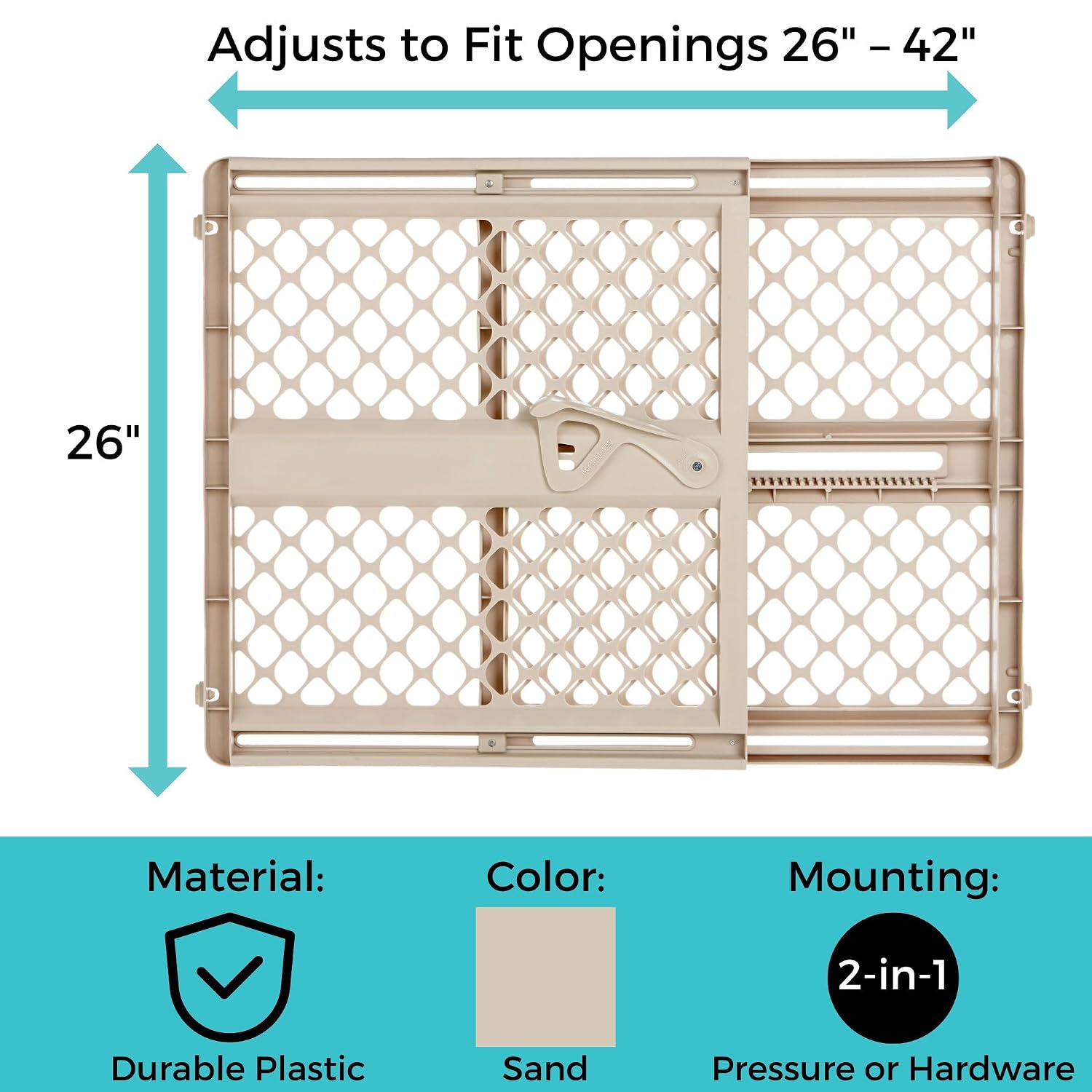 Toddleroo by North States - Supergate Ergo Baby Gate: Plastic Baby Gate for Stairs & Doorways - Adjustable Indoor Safety Gate - Made in USA - 26 to 42 Inches Wide - 26 Inches Tall - Ivory