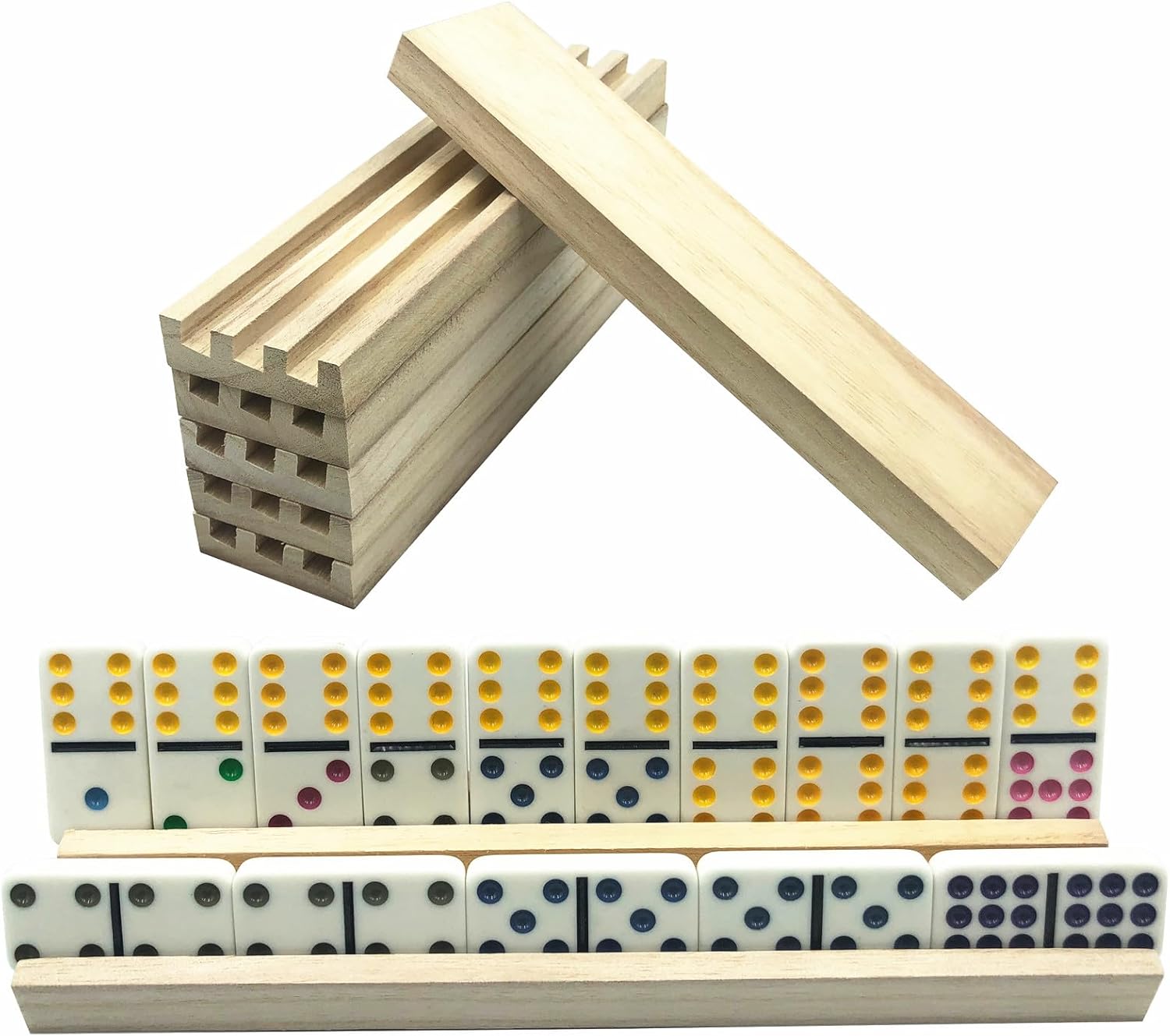 Yuanhe Wooden Domino Racks Set of 8, Domino Trays Holders Organizer for Classic Board Games, Dominoes Accessories