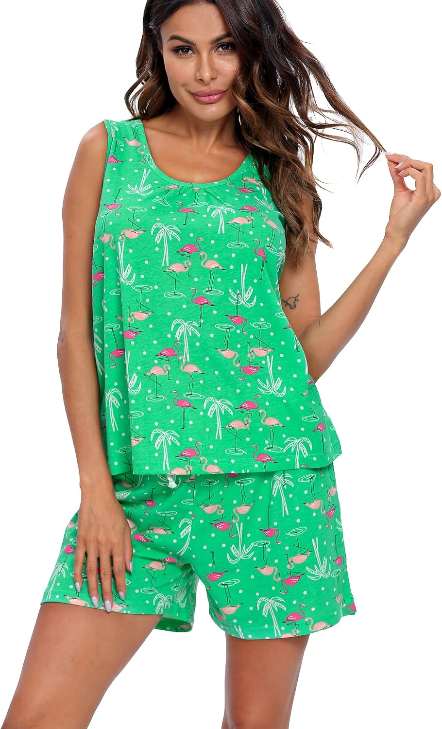 ENJOYNIGHT Womens Pajama Set Cotton Summer Sleep Tank and Shorts Pjs