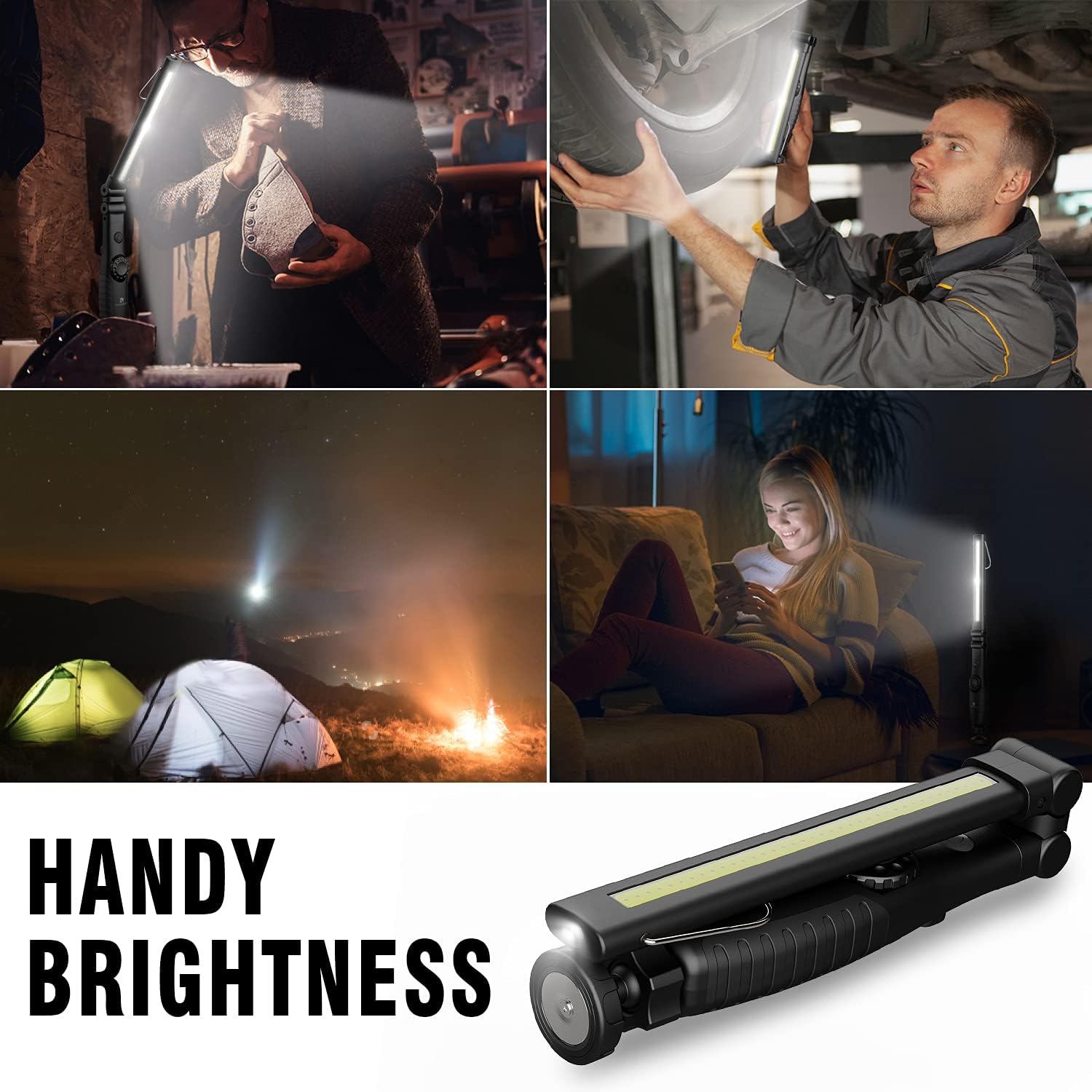 Dr. Prepare LED Work Light, 700 Lumens Foldable Rechargeable Work Light, 3200mAh Cordless Portable Magnetic COB LED Inspection Light for Car Repair