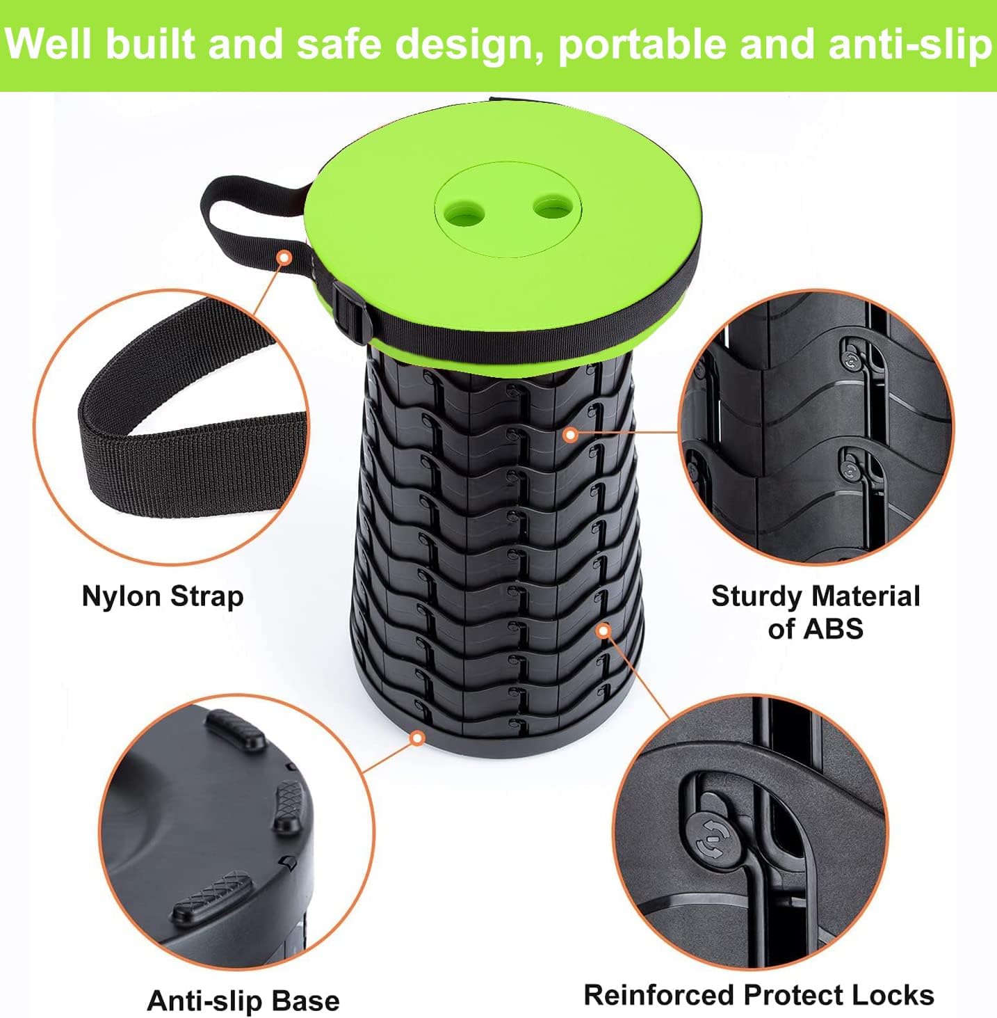 Fishboy Collapsible Stool for Adults, Portable Folding Camping Seat, 400lbs