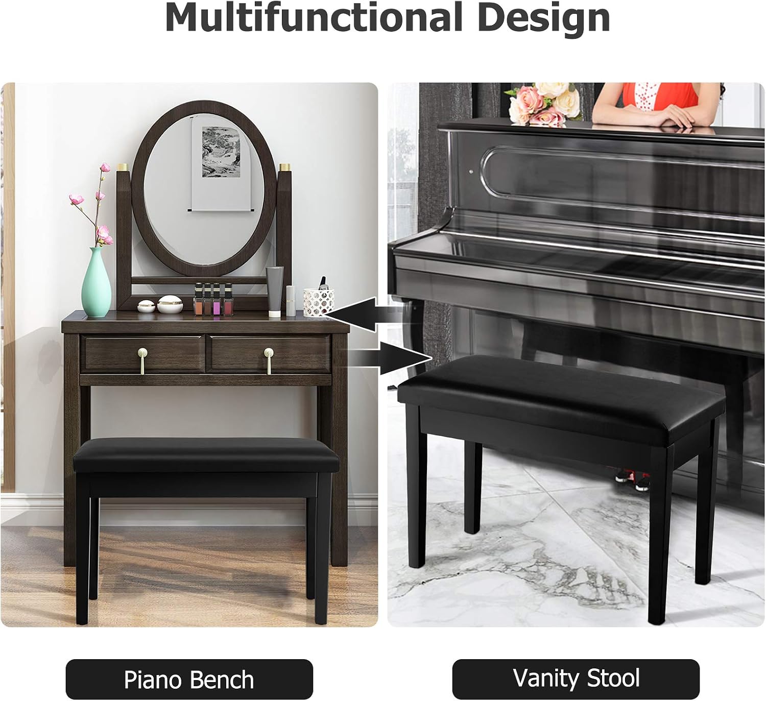 Giantex Piano Bench W/Padded Cushion and Music Storage, Comfortable Double Duet Seat, Wooden Legs, Perfect for Professional Or Home Use PU Leather Piano Stool (Brown)