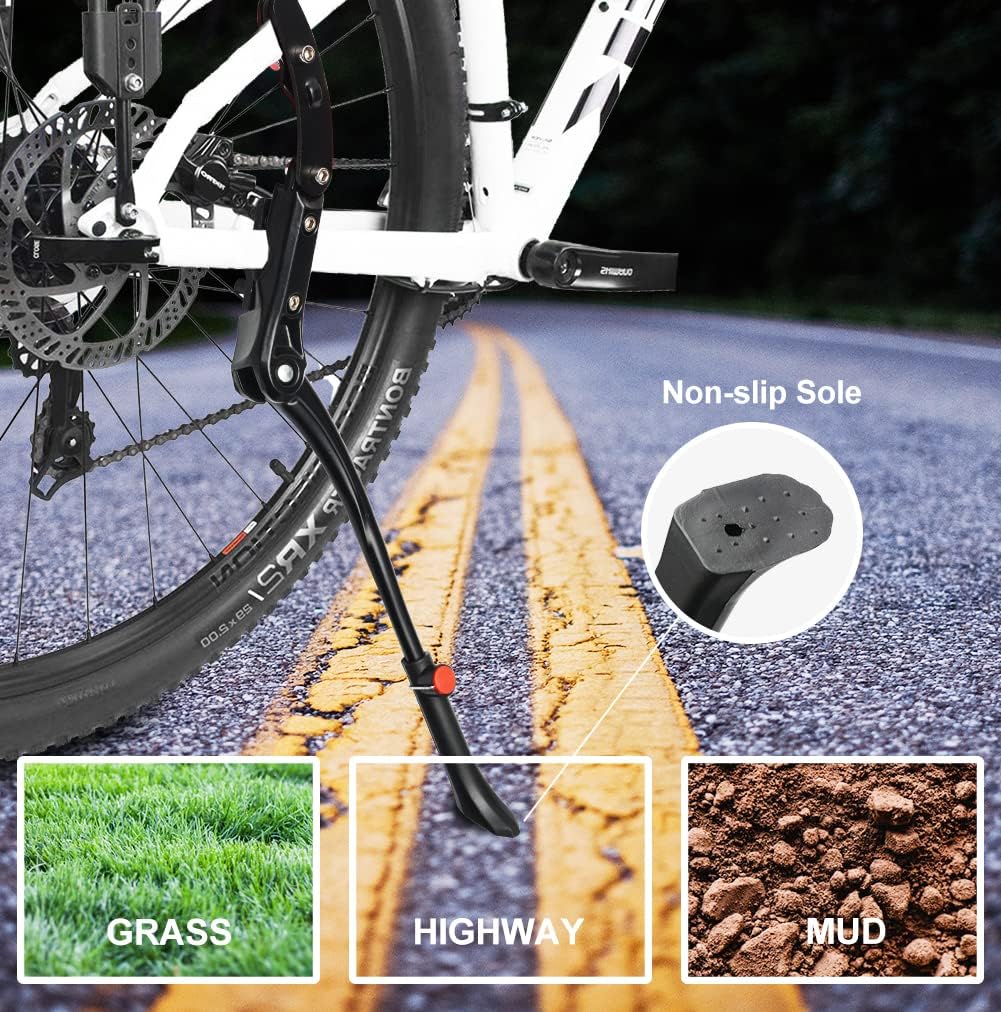 TOPCABIN Bike Kickstand Adjustable Aluminium Alloy Bicycle Kickstand Bike Side Kickstand Fit for 22" 24" 26" 28" Mountain Bike Road cycling/BMX/MTB (Black for 22-24-26-27-28 inch bike)